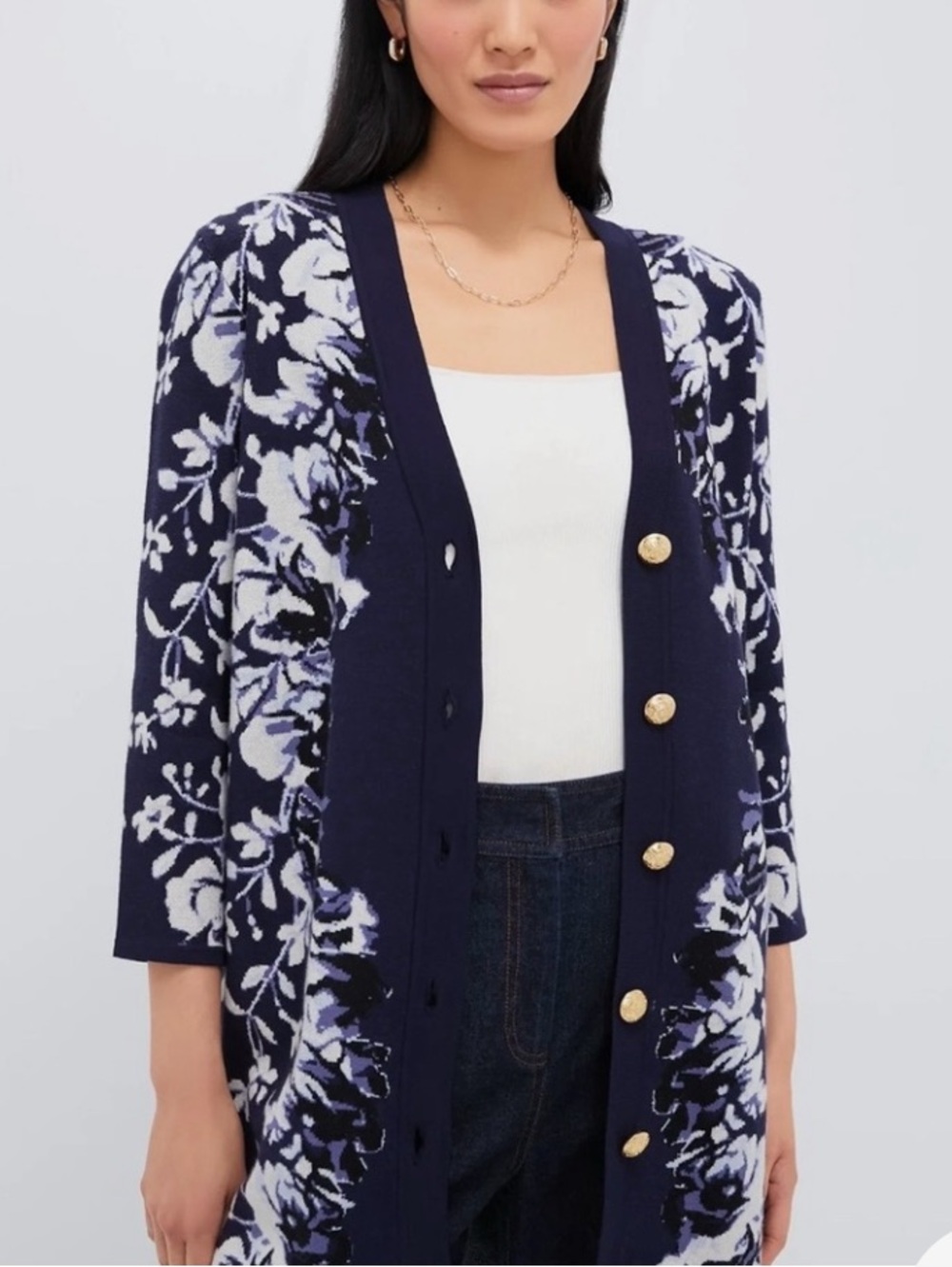 Tuckernuck Floral Horizon Knit Jacquard Cardigan floral navy cream size M - Picture 8 of 17